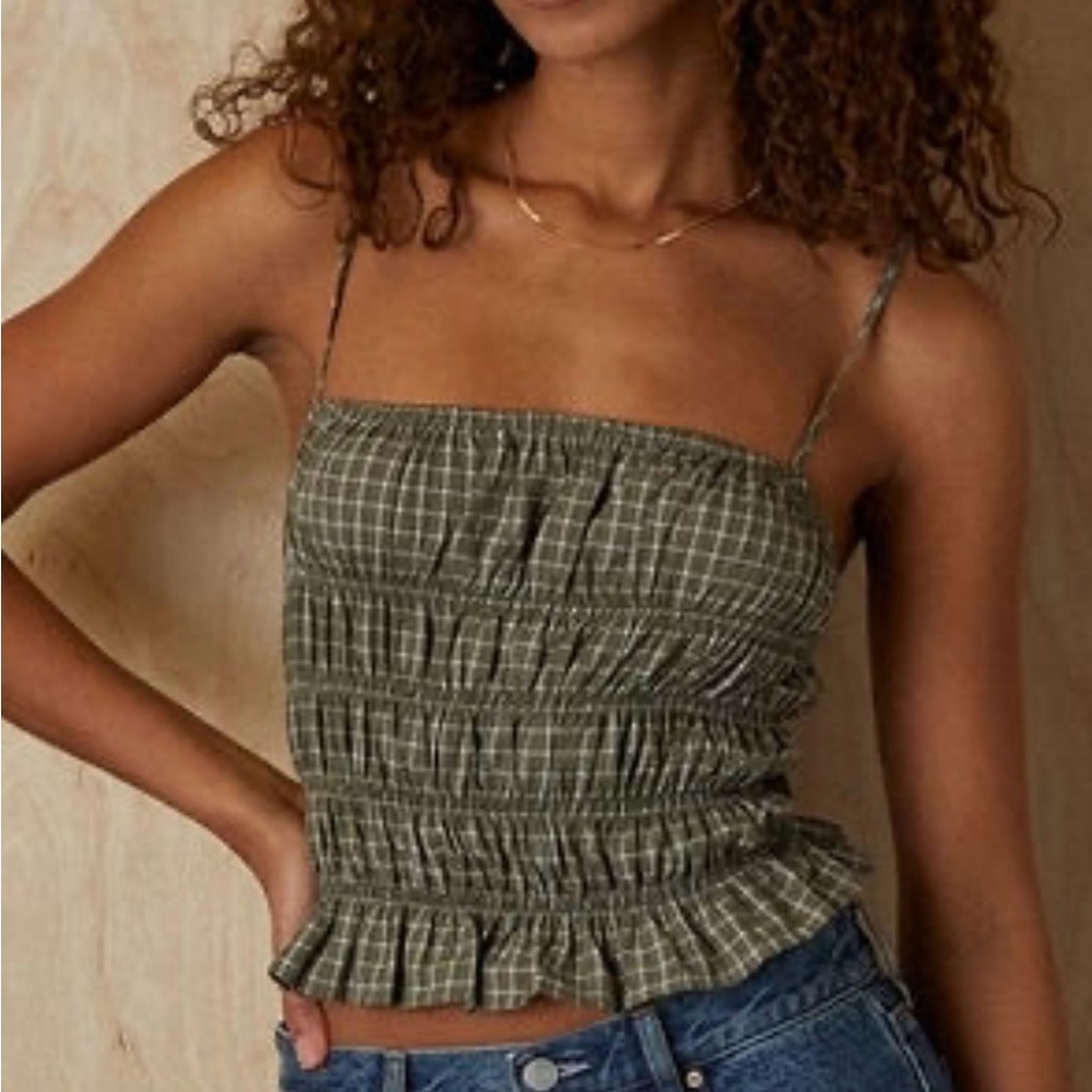 Green Plaid runched tank